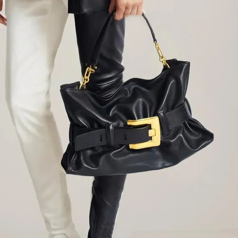 Luxury Women's Bag Soft Leather.Crocodile Pattern Pleated Tote Bag