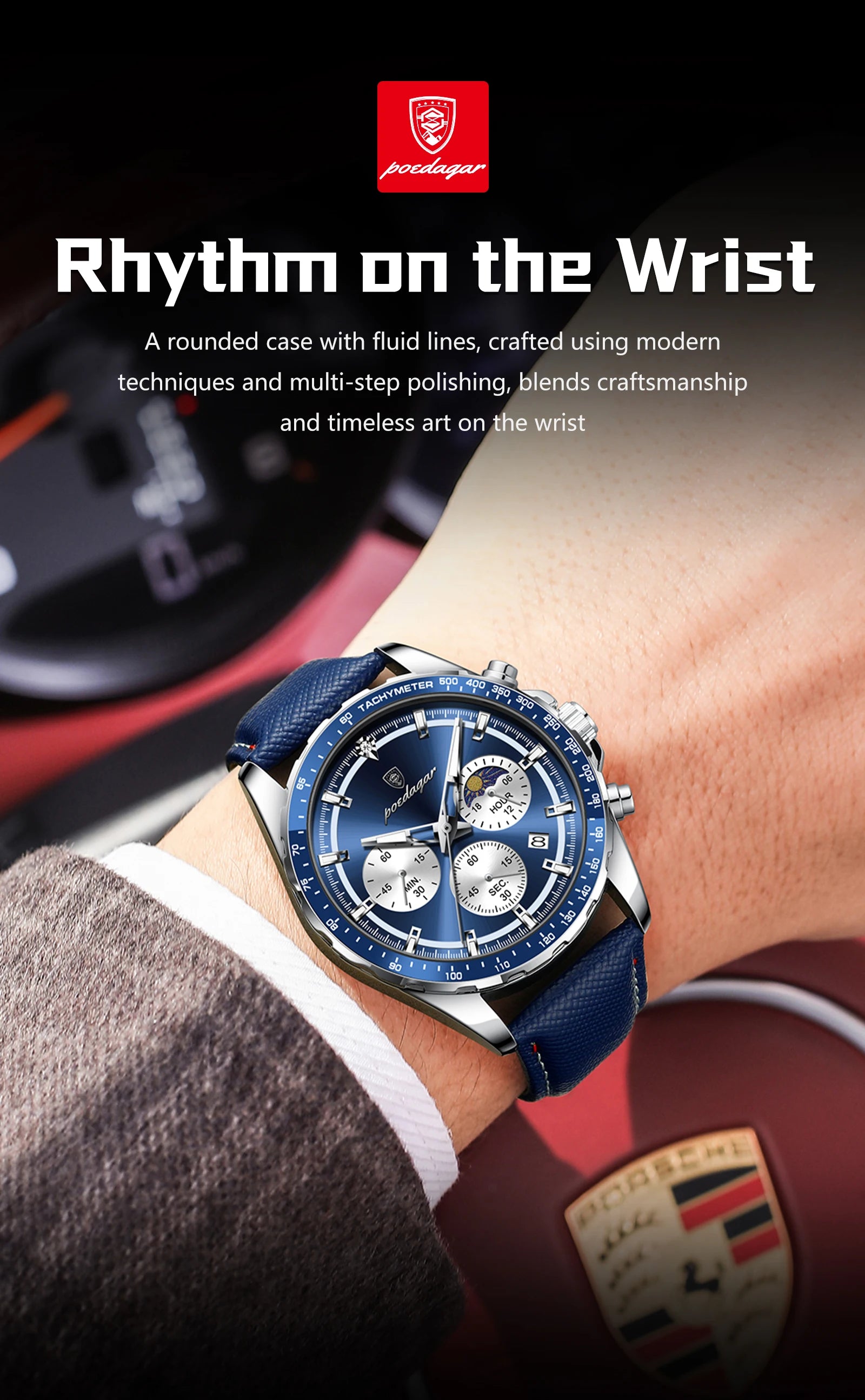 Luminous Waterproof Chronograph.Men's Leather Wristwatch