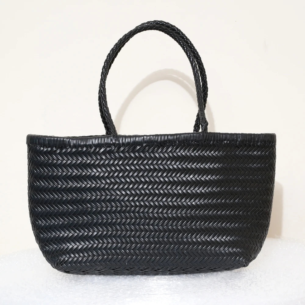 Genuine Leather Shoulder Bag Weaving Casual Shopping Bag
