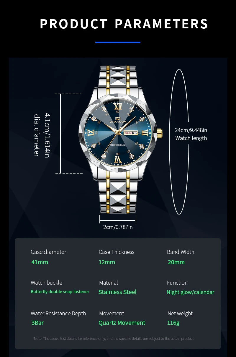 Men's  Watch Water Diamond Luxury Night Glow