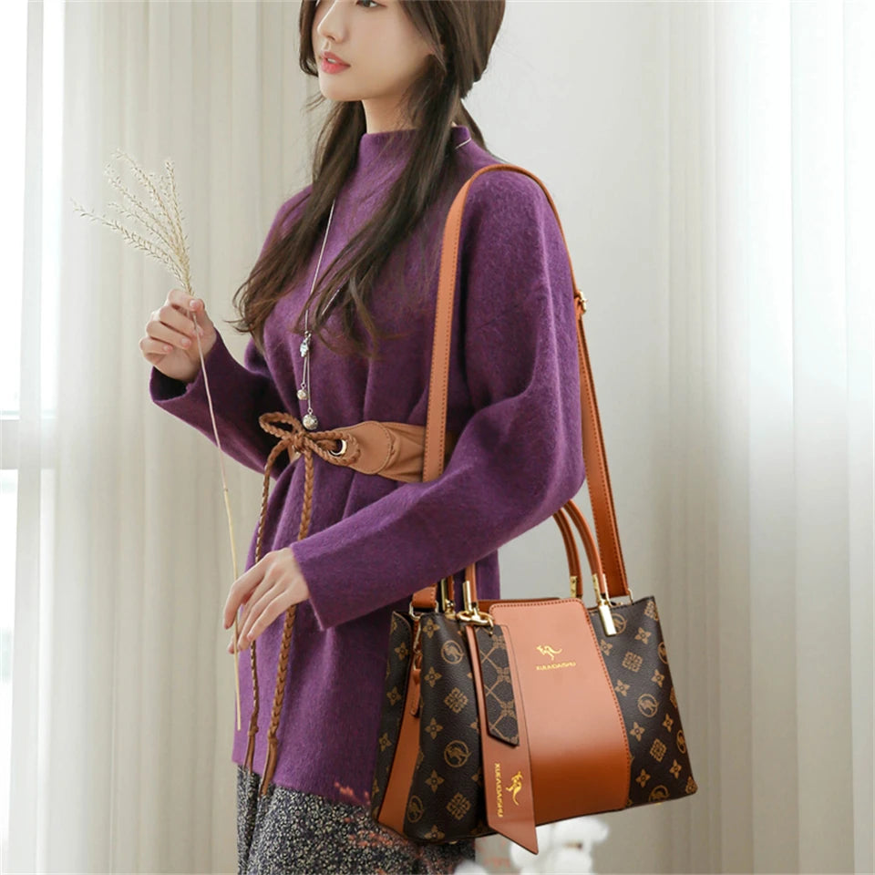 Luxury Handbag Fashion Print Large Capacity Soft Leather