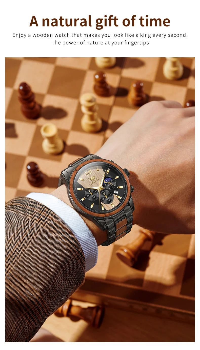 Men's Wooden Watch Luxury Night Light Chronograph