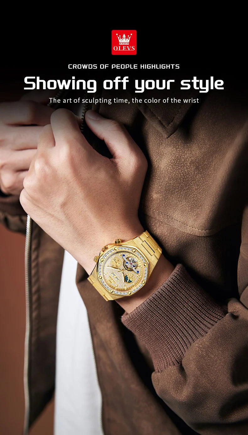 Gold Steel Men's Watch Top Brand Automatic Mechanical Luxury Waterproof