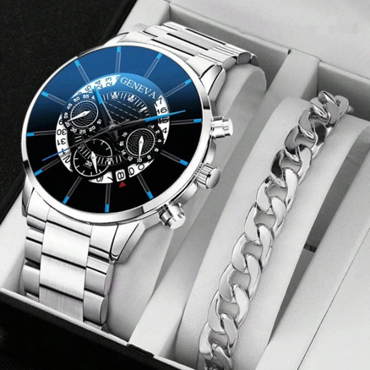 2pcs Luxury Men's Watch Stainless Steel