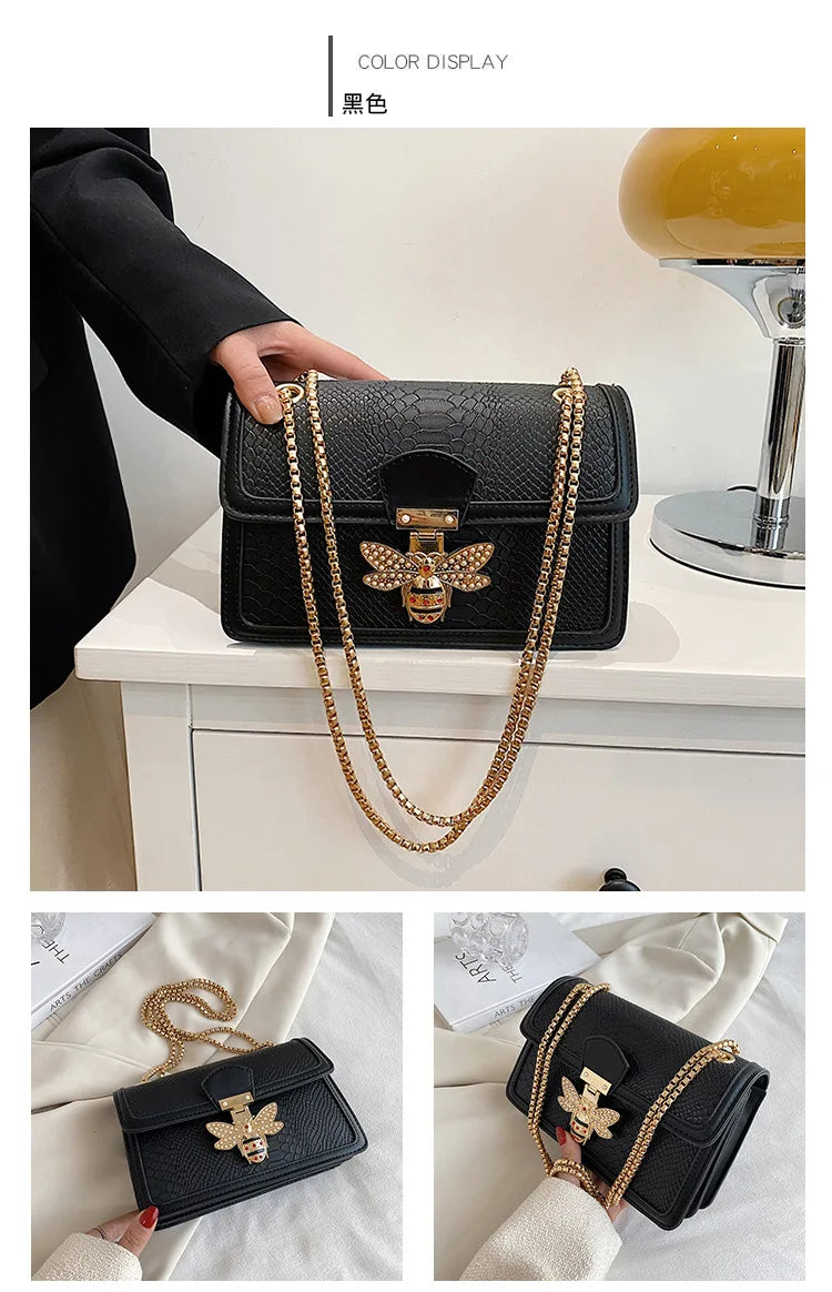 Luxury Crooobody Handbag. Bee Lock Tote Casual Flap . Crocodile Print  Handbag