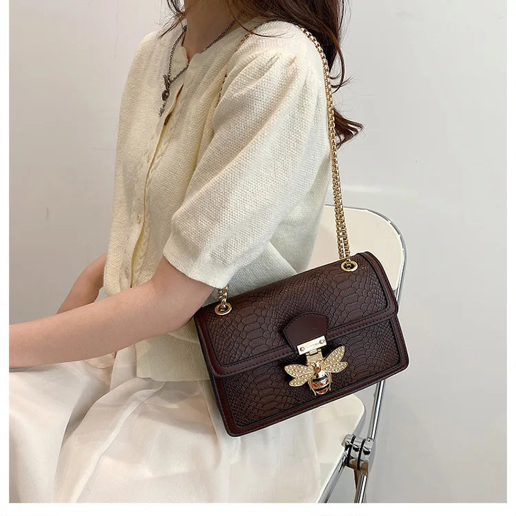 Luxury Crooobody Handbag. Bee Lock Tote Casual Flap . Crocodile Print  Handbag