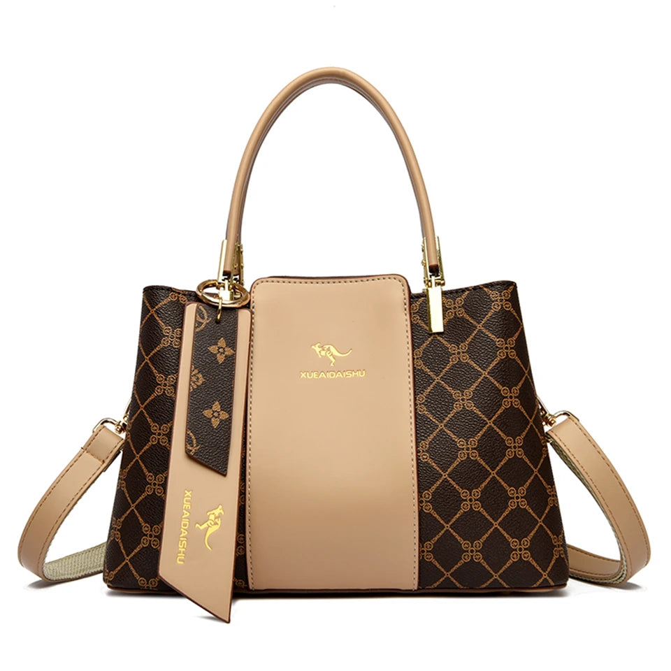 Luxury Handbag Fashion Print Large Capacity Soft Leather