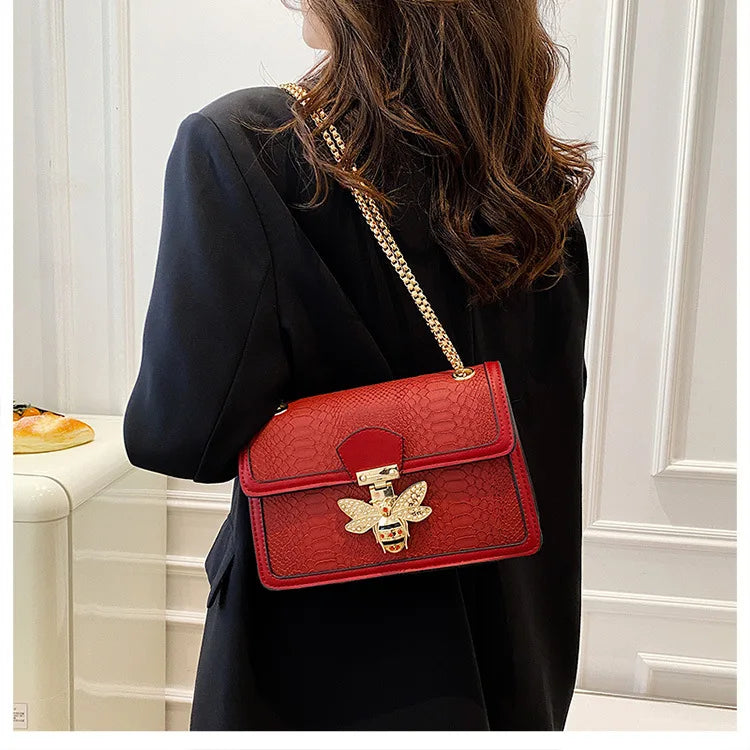 Luxury Crooobody Handbag. Bee Lock Tote Casual Flap . Crocodile Print  Handbag