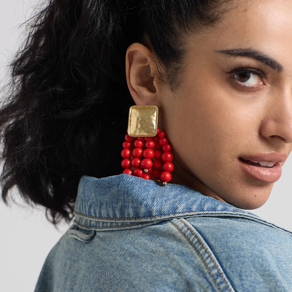 Wooden Beaded Bohemian Earrings