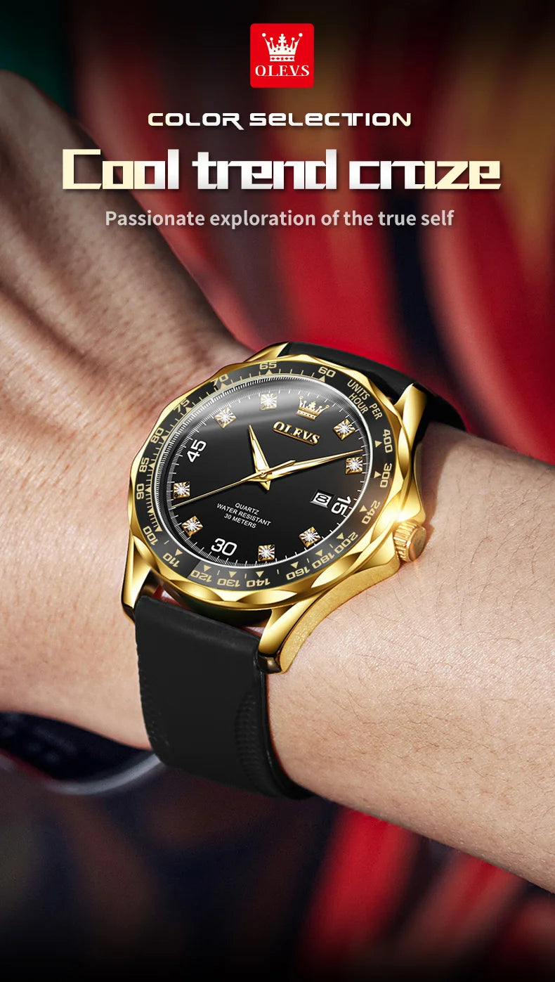 Golden Green Quartz Watch for Men.Waterproof Stainless steel  Watch