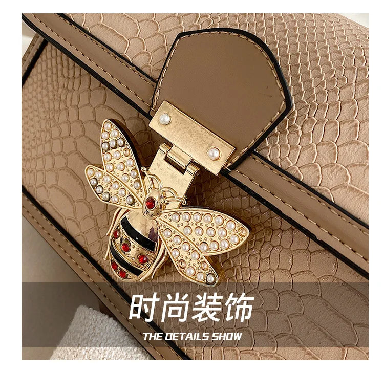 Luxury Crooobody Handbag. Bee Lock Tote Casual Flap . Crocodile Print  Handbag