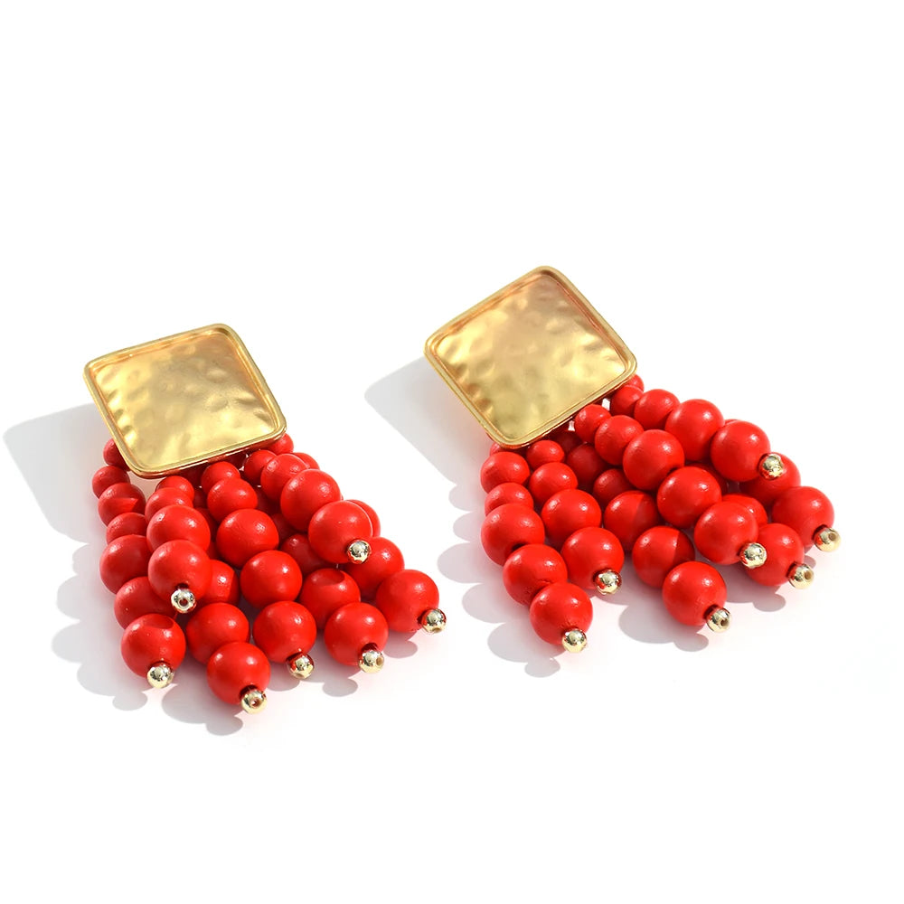 Wooden Beaded Bohemian Earrings