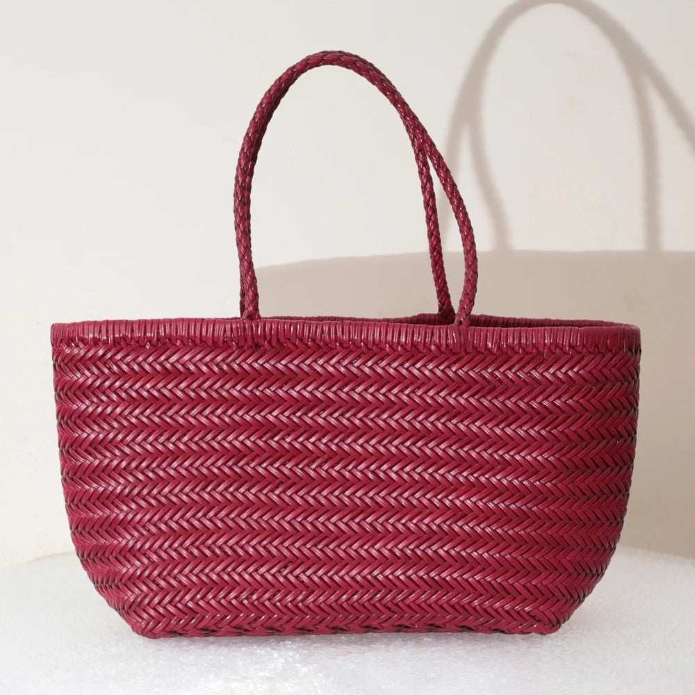 Genuine Leather Shoulder Bag Weaving Casual Shopping Bag