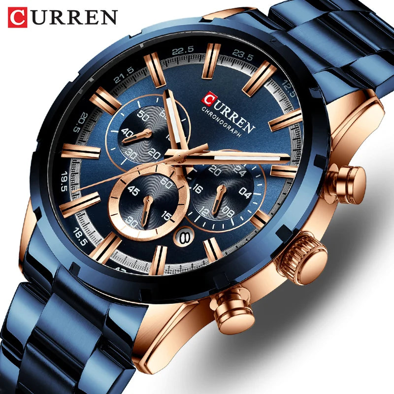Luxury Men's Watch. Full Steel Waterproof Chronograph Wristwatch