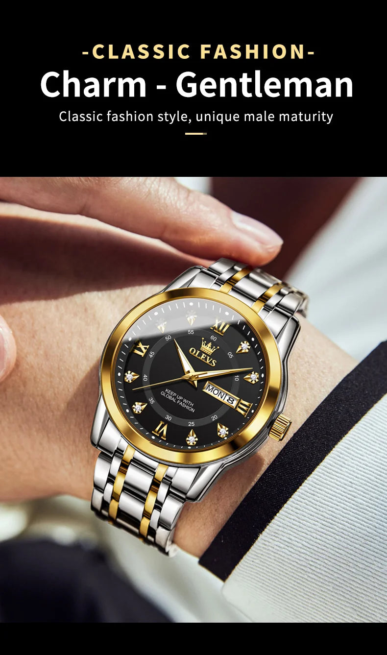 Watch for Men Luxury Diamonds Gold Watch Waterproof