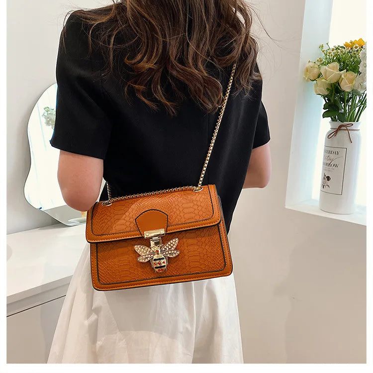 Luxury Crooobody Handbag. Bee Lock Tote Casual Flap . Crocodile Print  Handbag