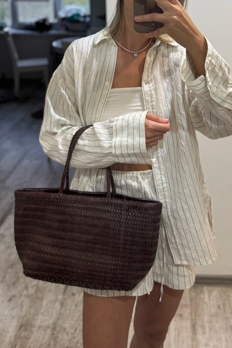 Genuine Leather Shoulder Bag Weaving Casual Shopping Bag