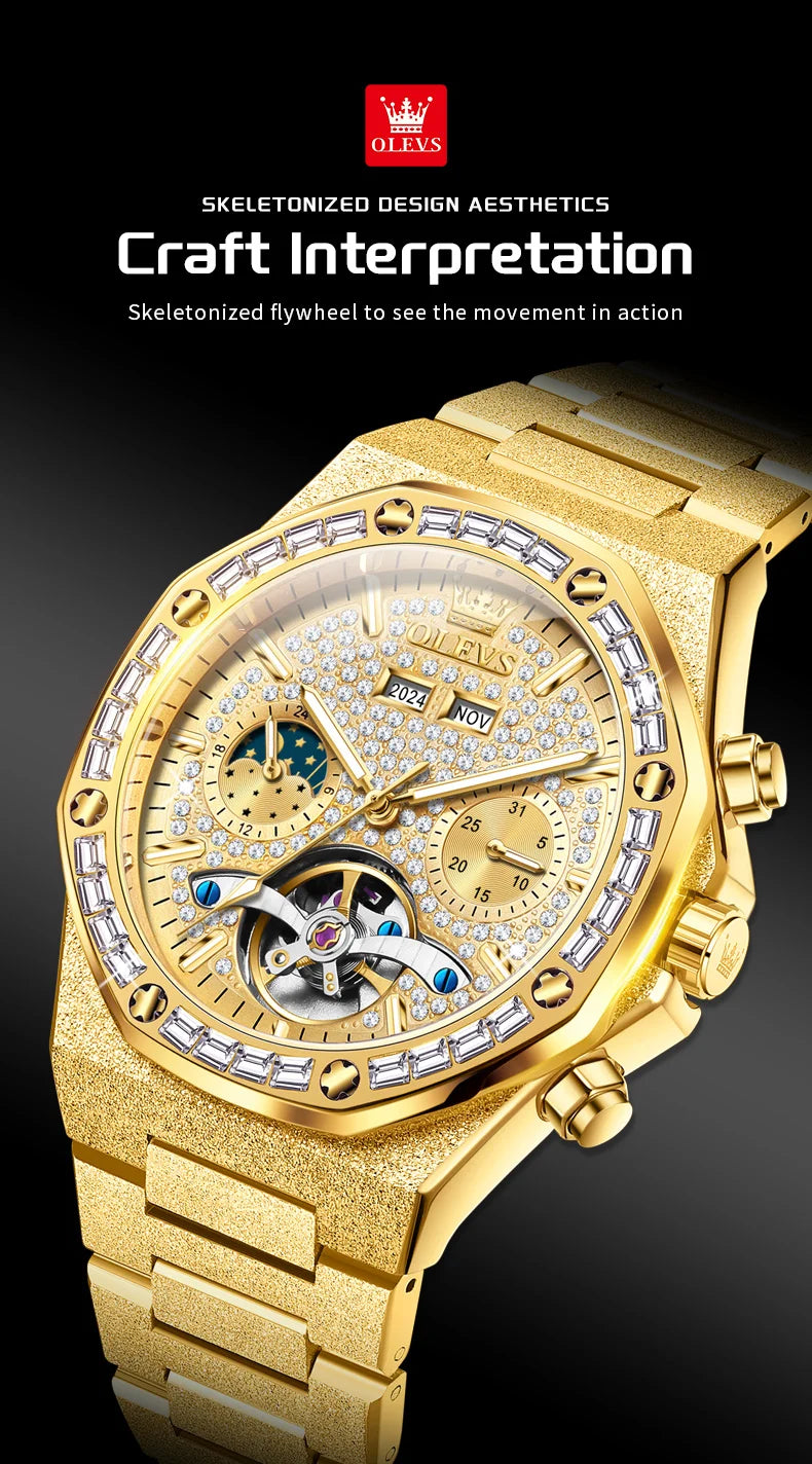 Gold Steel Men's Watch Top Brand Automatic Mechanical Luxury Waterproof