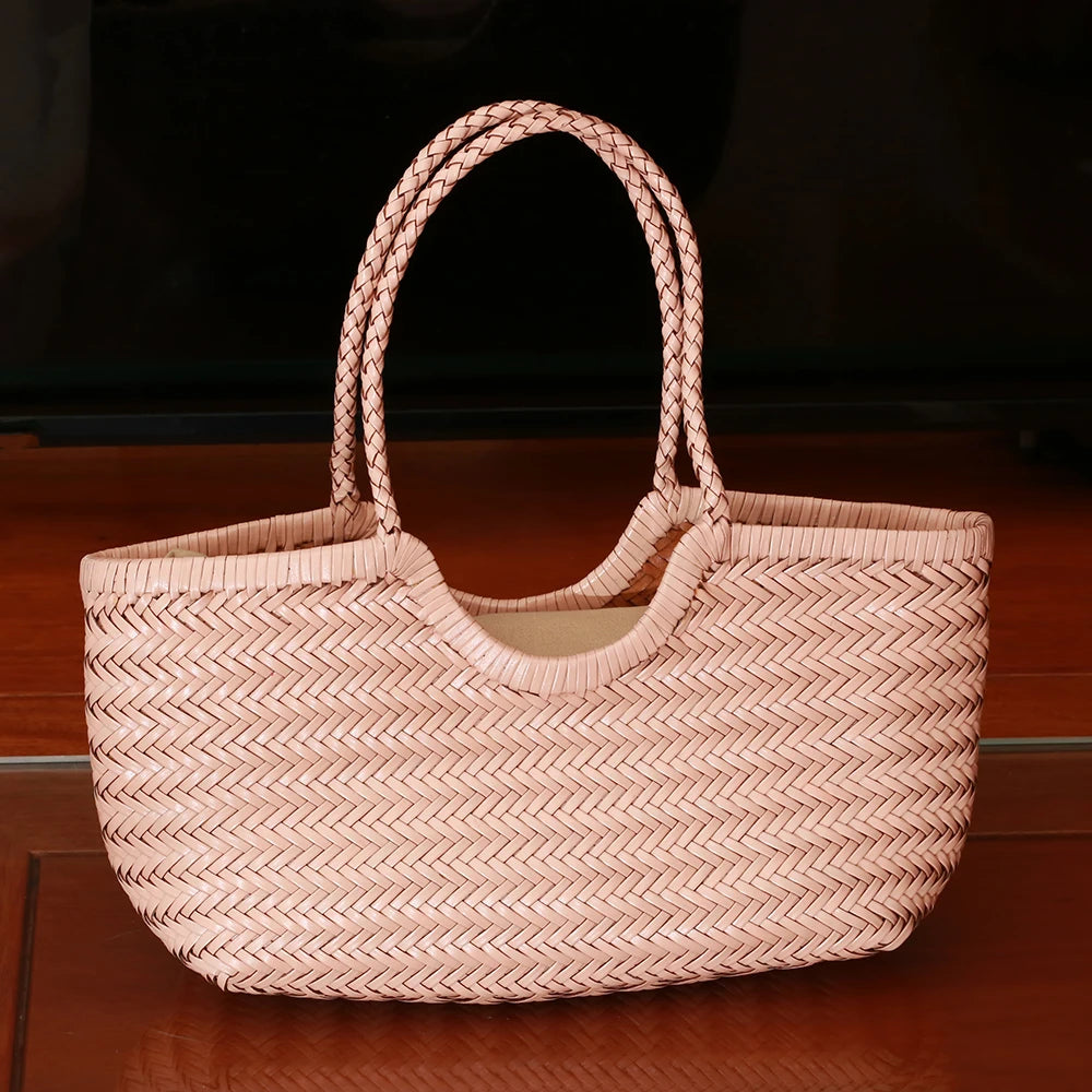 Genuine Leather Shoulder Bag Weaving Casual Shopping Bag