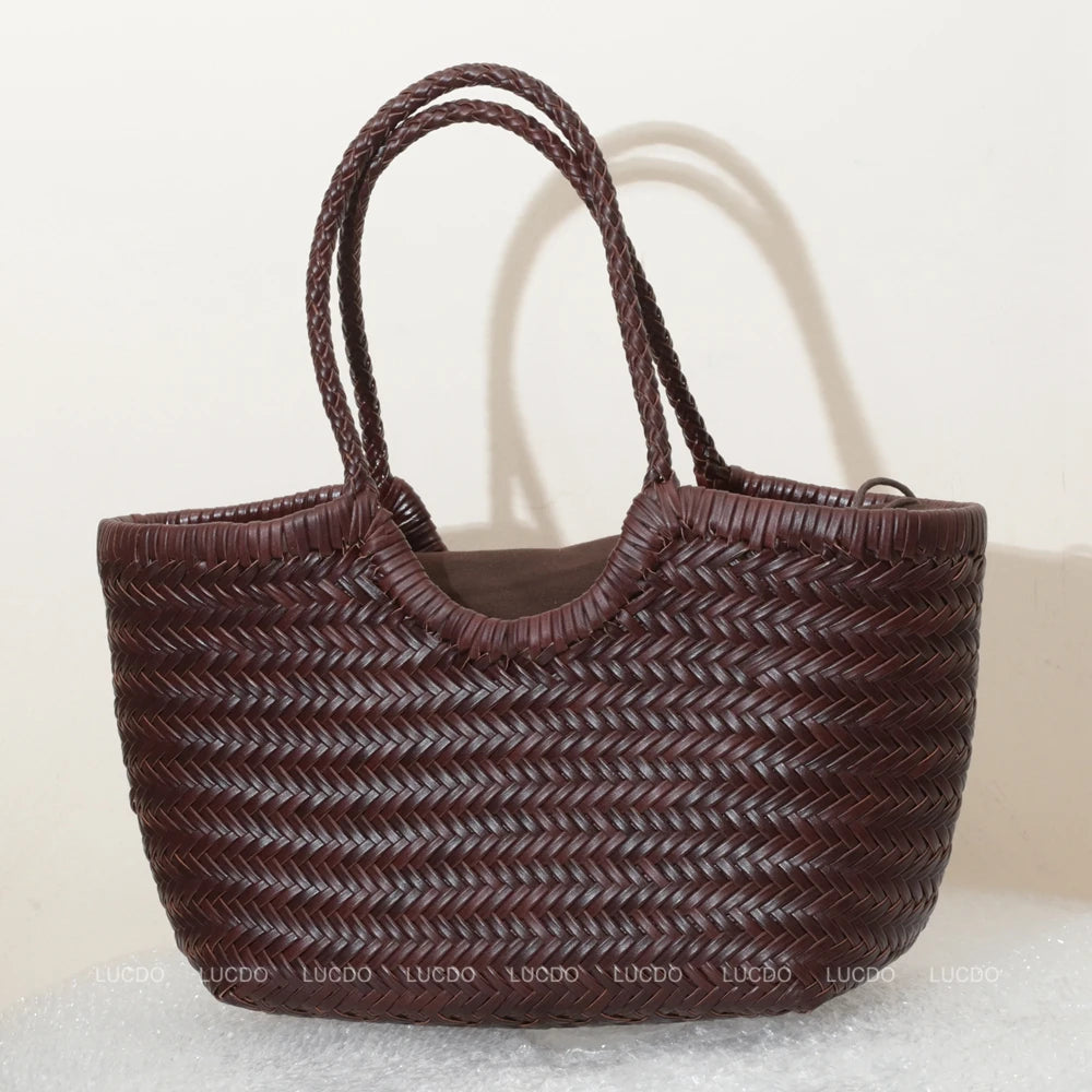 Genuine Leather Shoulder Bag Weaving Casual Shopping Bag