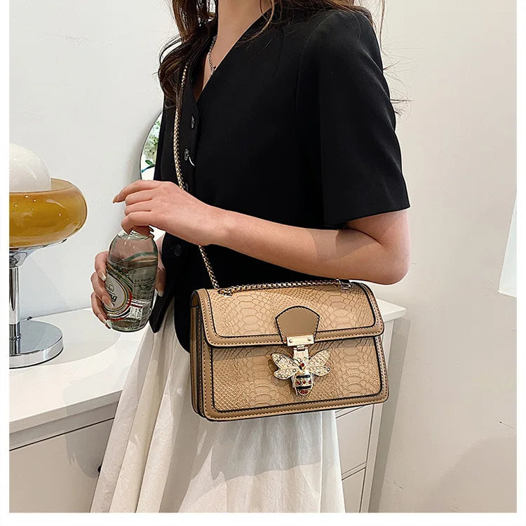 Luxury Crooobody Handbag. Bee Lock Tote Casual Flap . Crocodile Print  Handbag