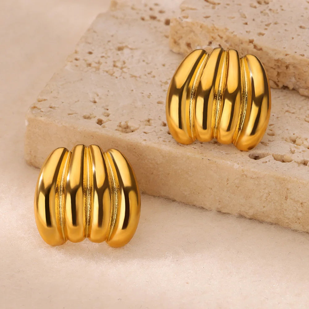 Retro Stripe Gold Earrings