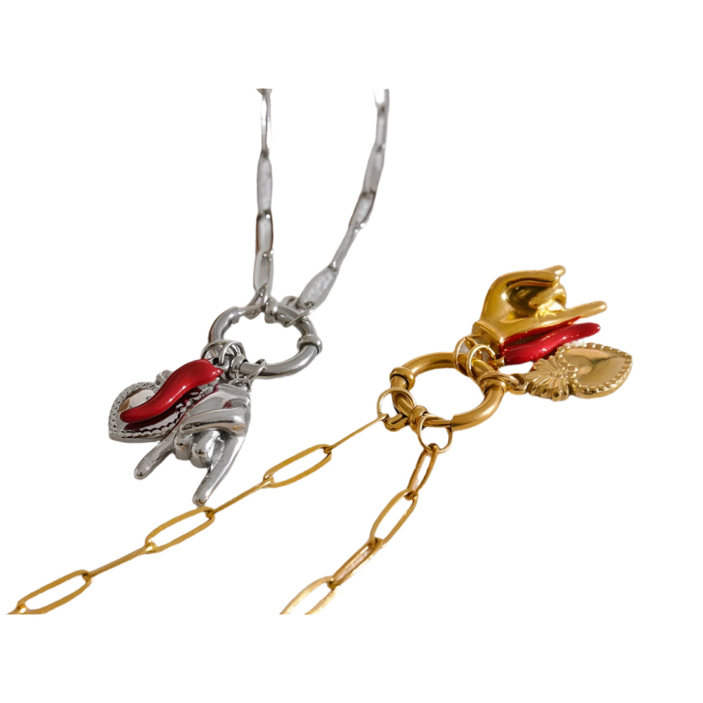 Palm & Red Chili Heart Pendant Necklace