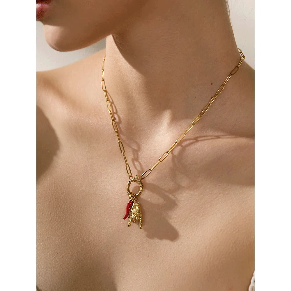 Palm & Red Chili Heart Pendant Necklace