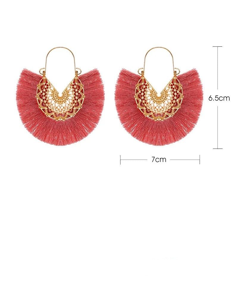 Boho Fan-Shaped Lace Tassel Earrings