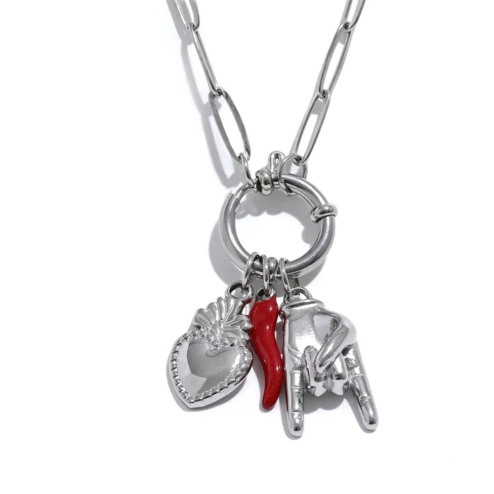 Palm & Red Chili Heart Pendant Necklace