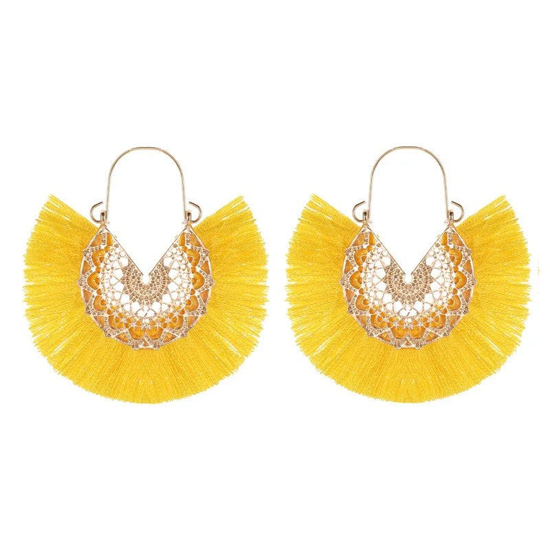 Boho Fan-Shaped Lace Tassel Earrings