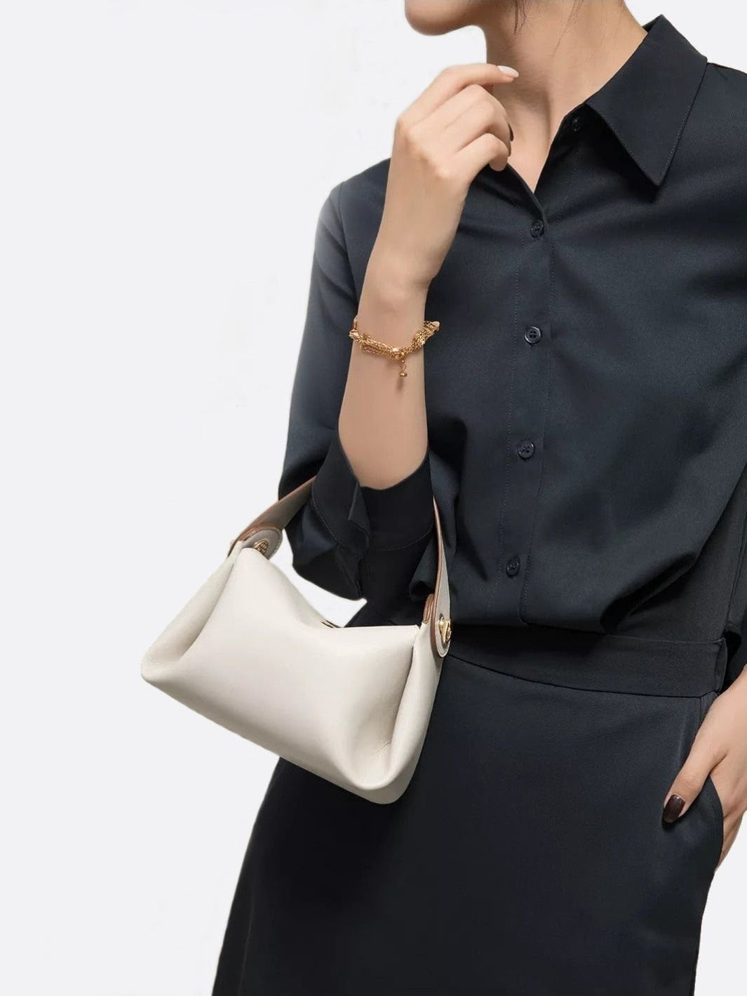 Small White Leather Shoulder Handbag - Oreela