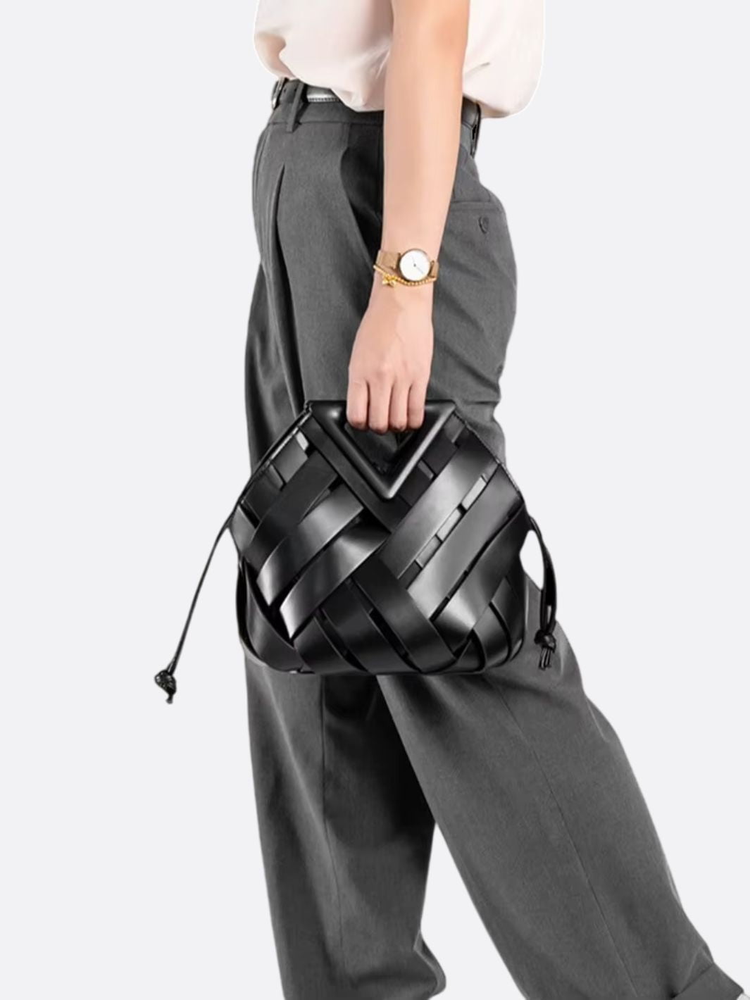 Woven Leather Crossbody Handbag - Oreela
