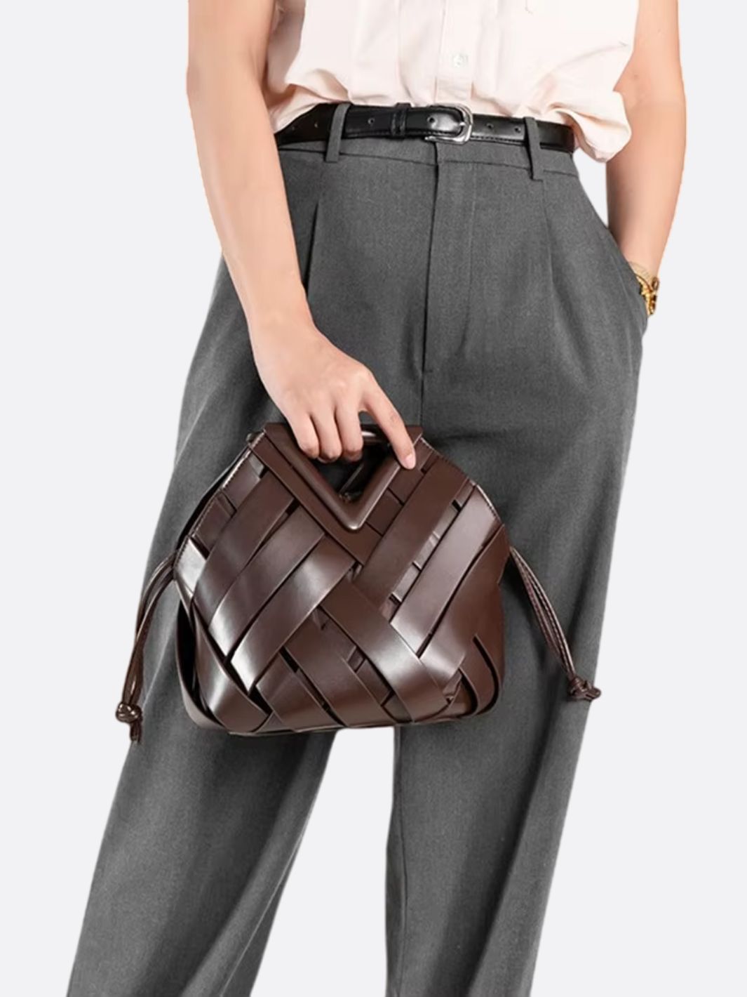 Woven Leather Crossbody Handbag - Oreela