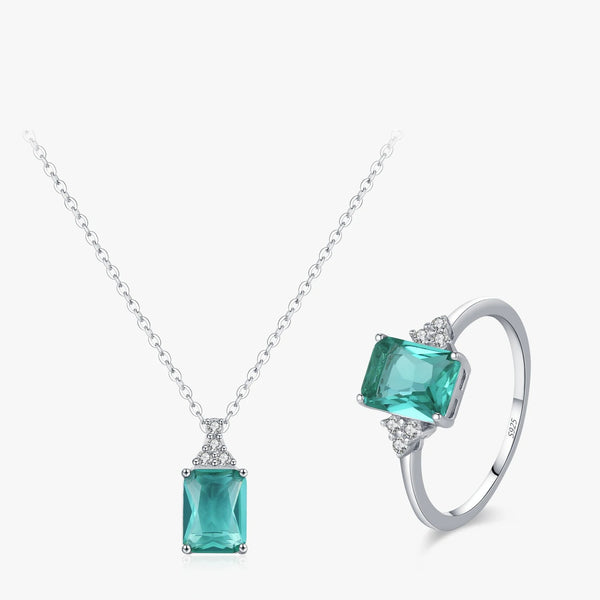 Blue-Green Zircon Silver Jewelry Set