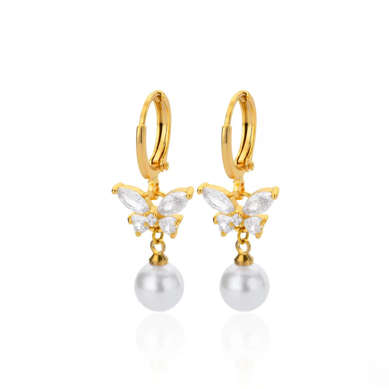 Butterfly Pearl Zircon Earrings