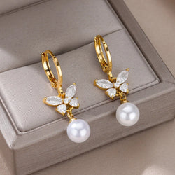 Butterfly Pearl Zircon Earrings