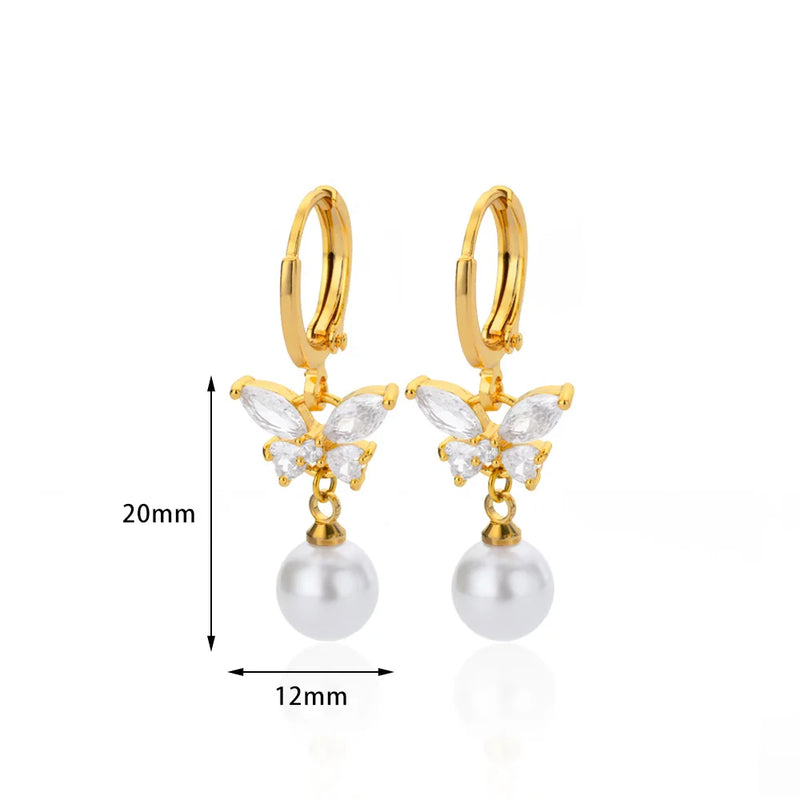 Butterfly Pearl Zircon Earrings