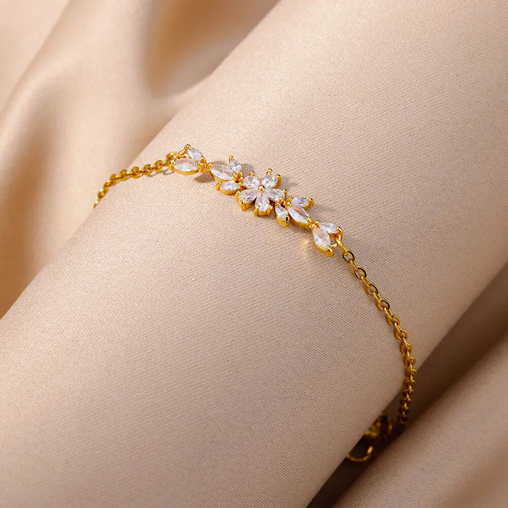 Floral Stone Gold Bracelet
