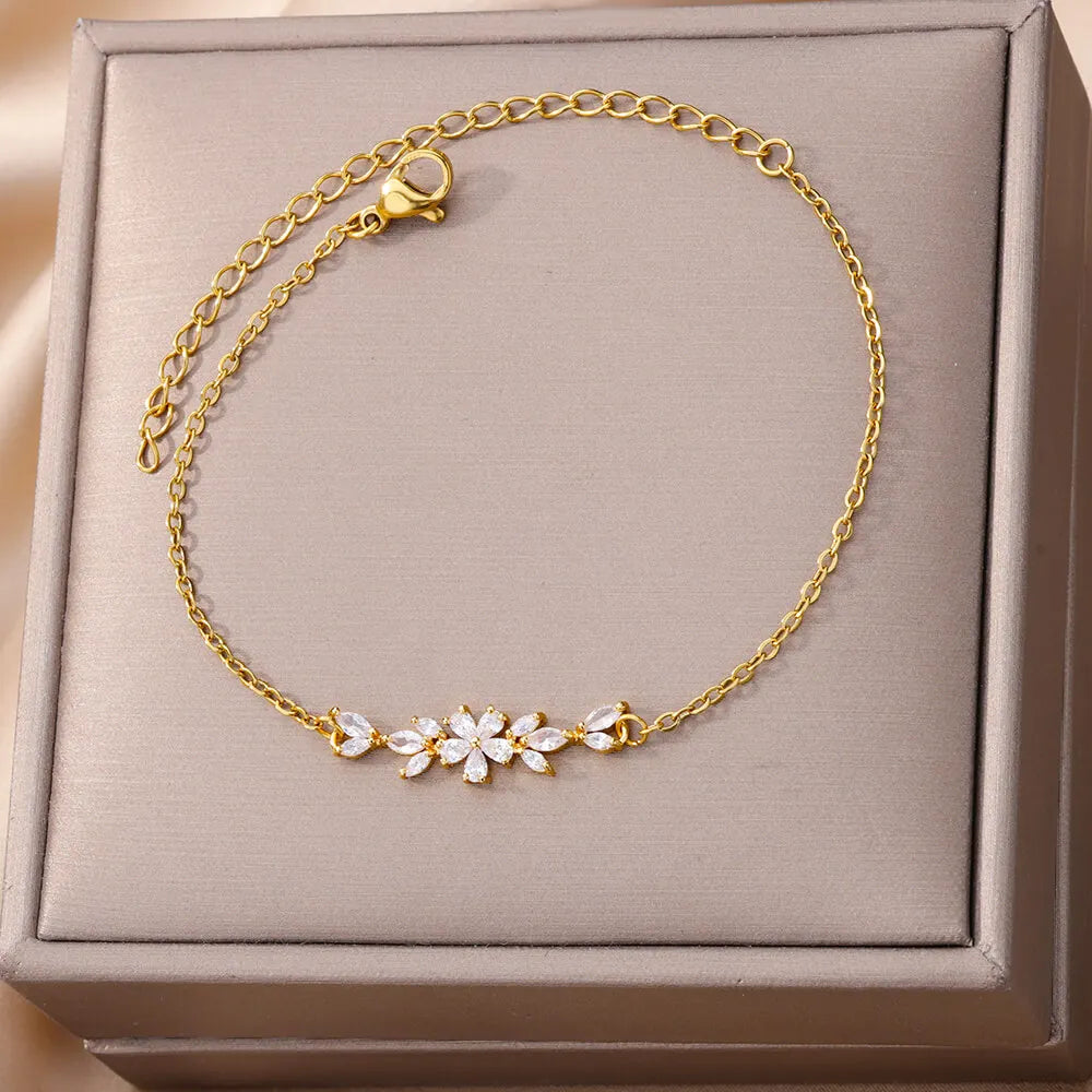 Floral Stone Gold Bracelet