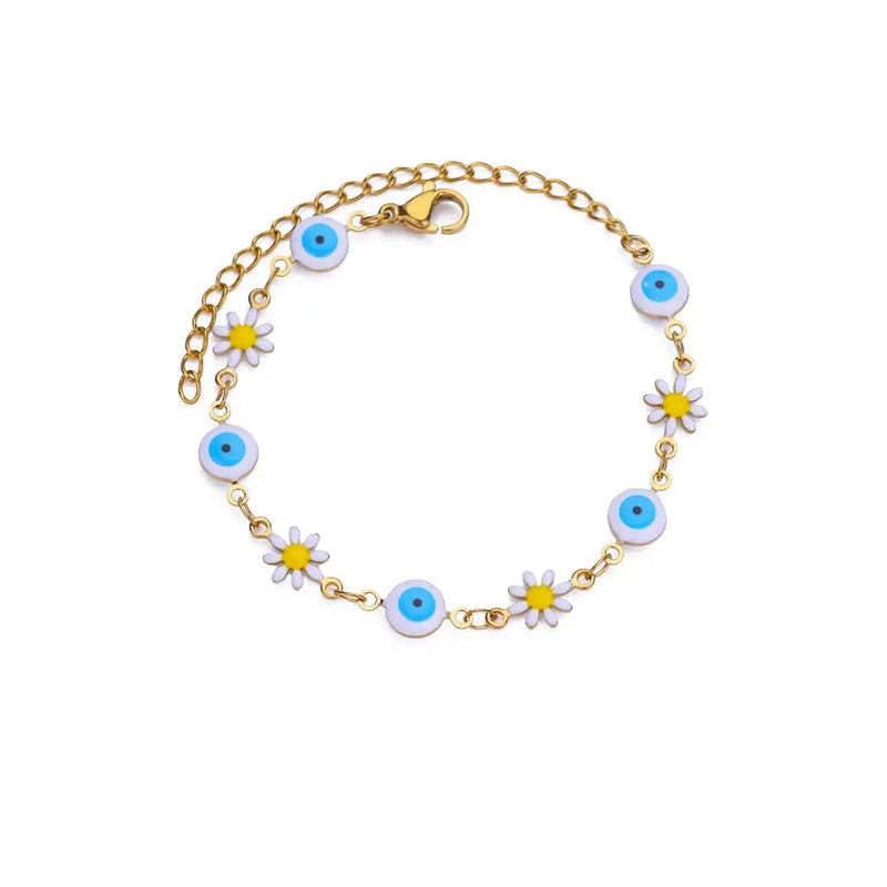 Charming Daisy and Evil Eye Chain Bracelet