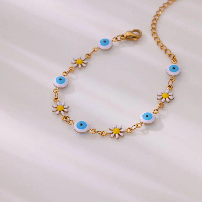 Charming Daisy and Evil Eye Chain Bracelet