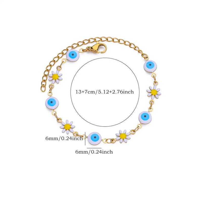 Charming Daisy and Evil Eye Chain Bracelet