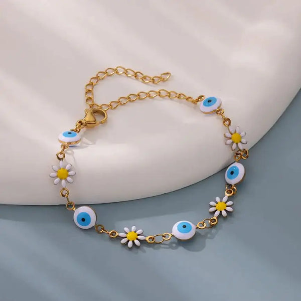 Charming Daisy and Evil Eye Chain Bracelet