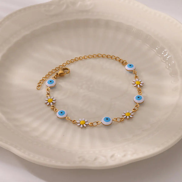 Charming Daisy and Evil Eye Chain Bracelet