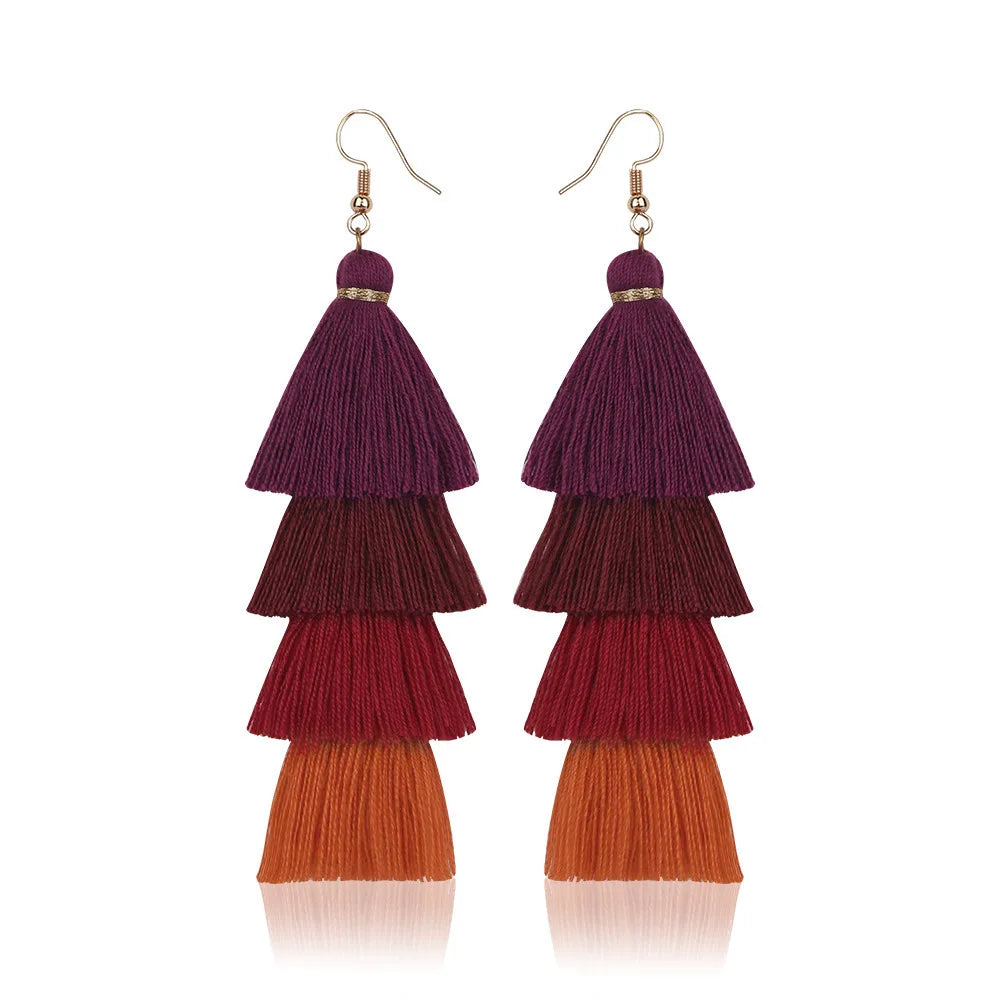 Bohemian 4-Layer Tassel Earrings