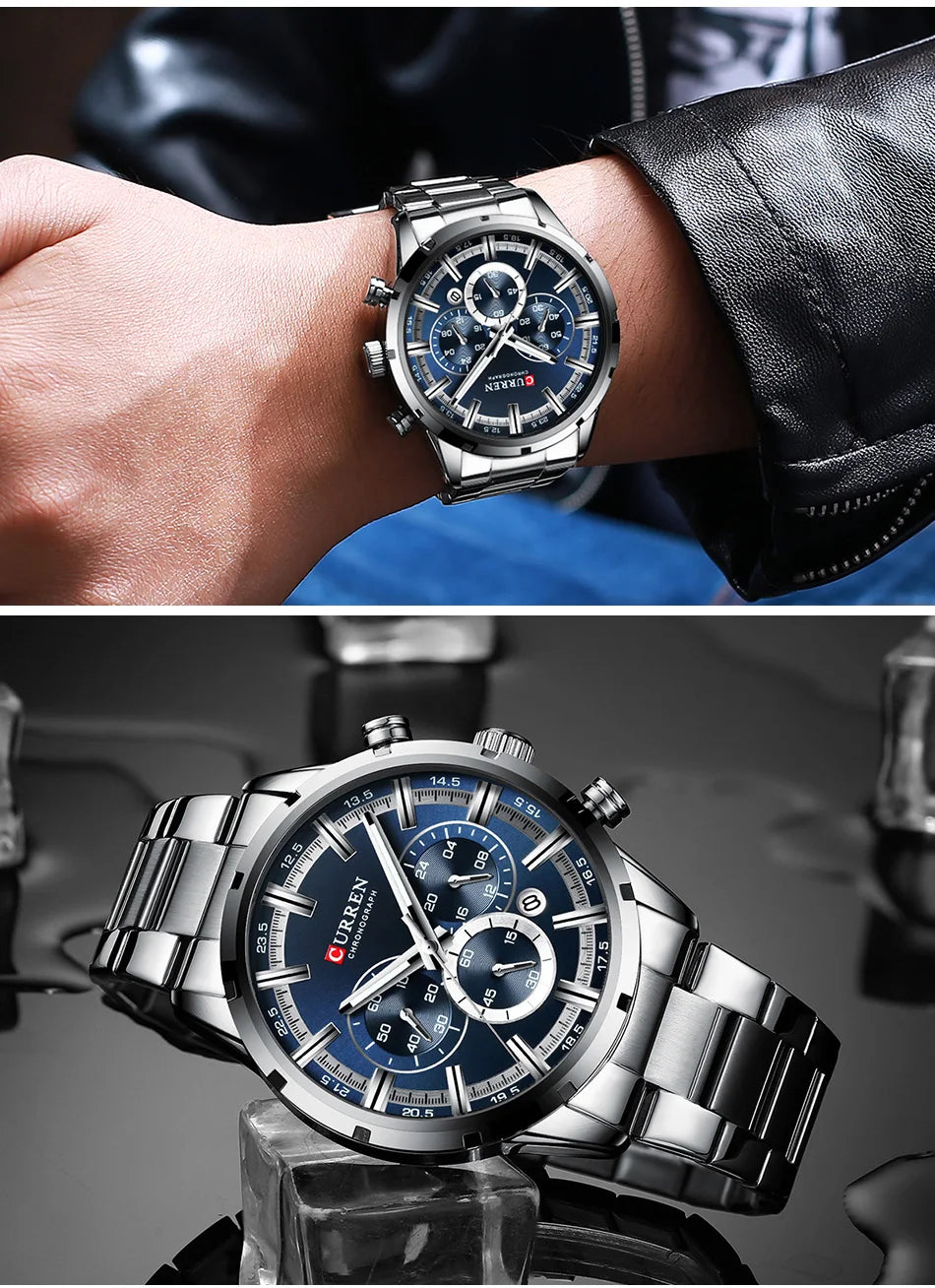 Luxury Men's Watch. Full Steel Waterproof Chronograph Wristwatch