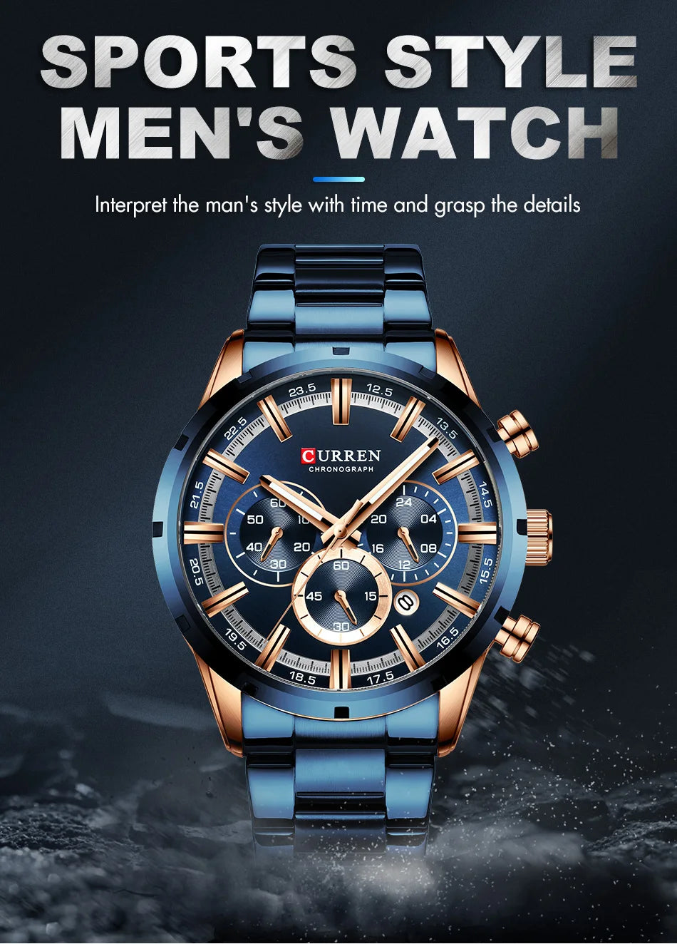 Luxury Men's Watch. Full Steel Waterproof Chronograph Wristwatch