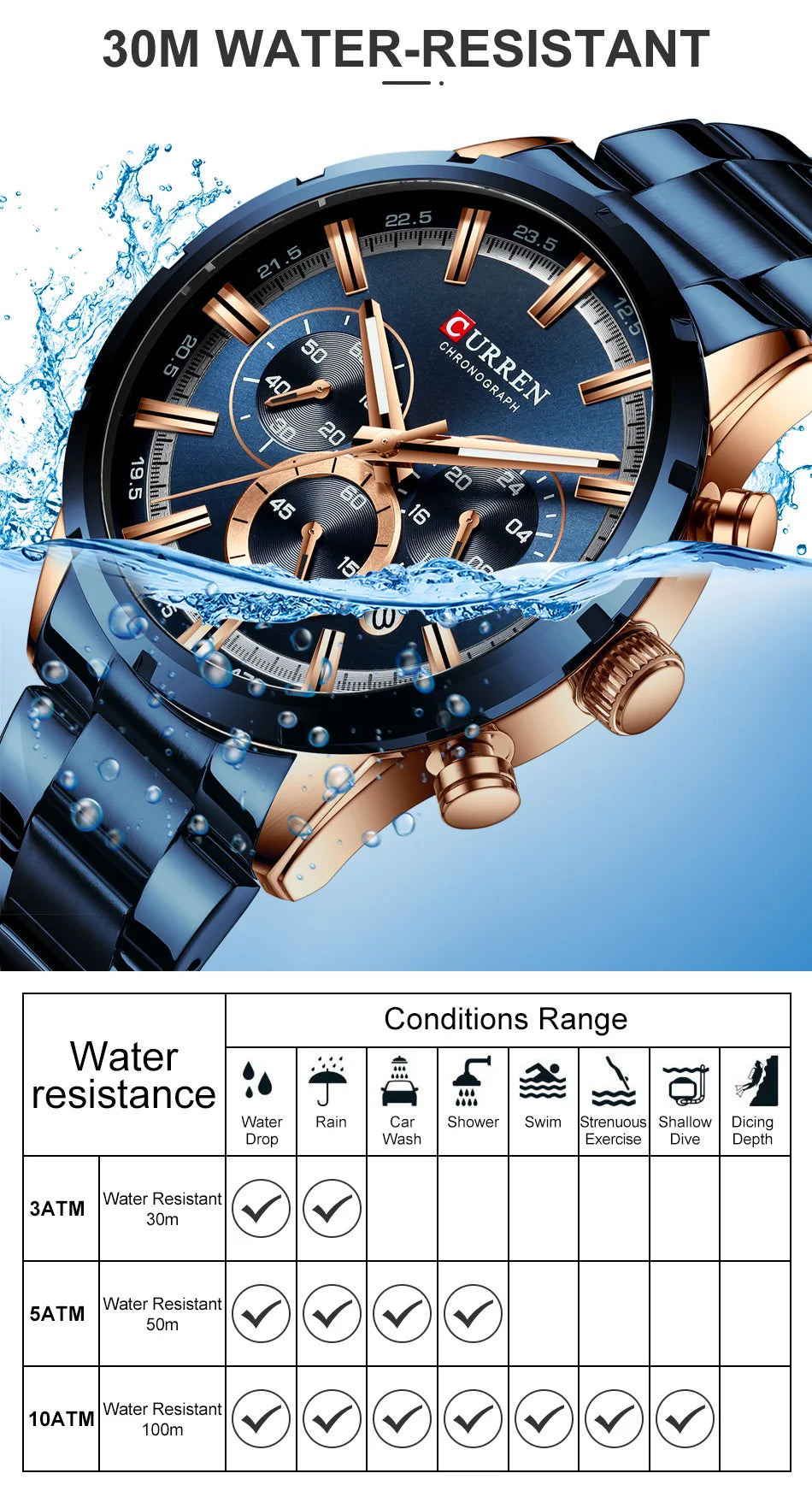 Luxury Men's Watch. Full Steel Waterproof Chronograph Wristwatch