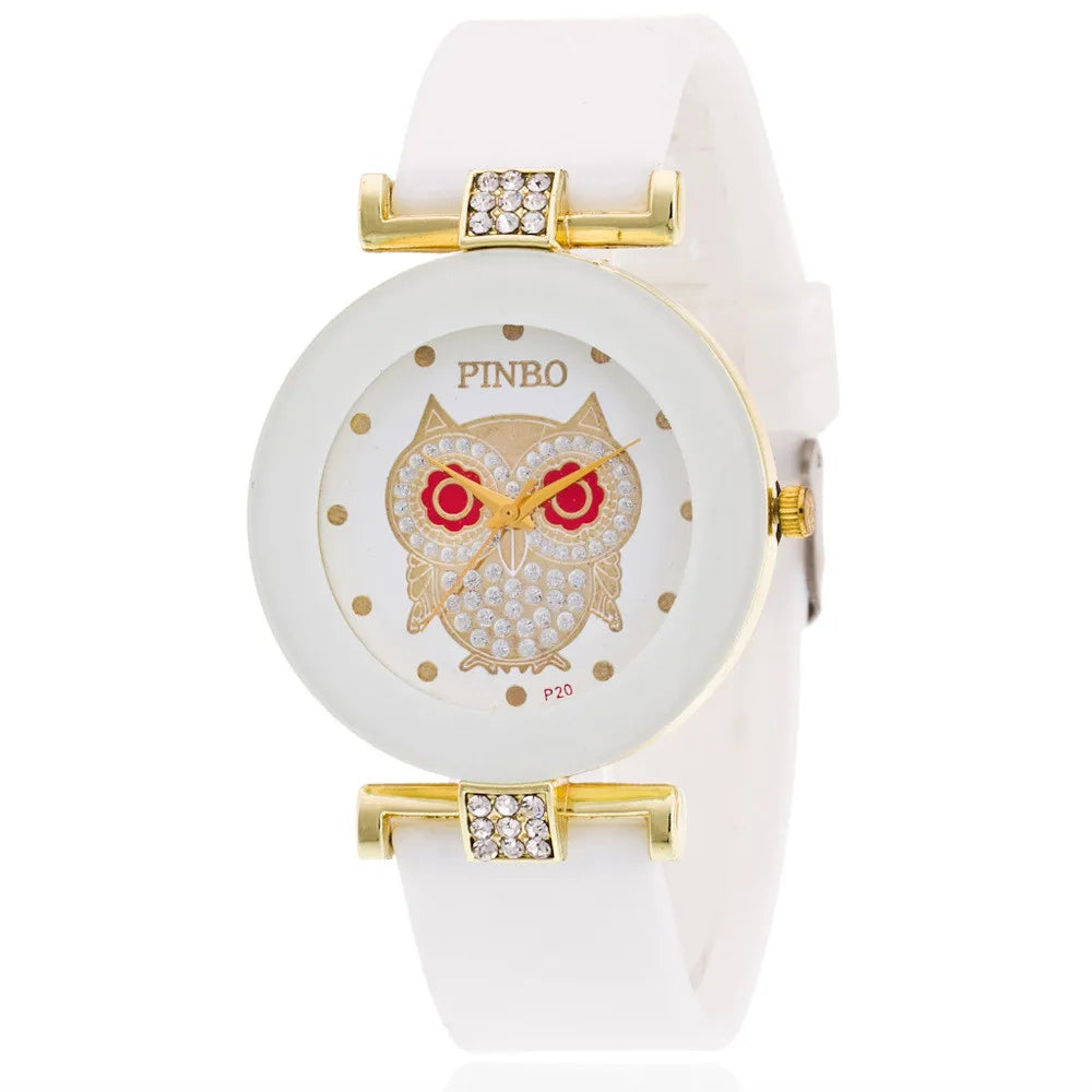 Black White Quartz Watch. Women Minimalist Design Silicone Strap